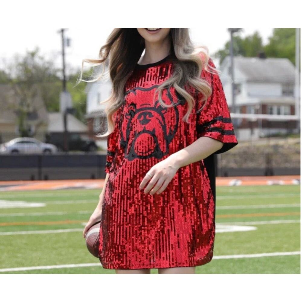 GAME DAY SEQUIN BULLDOG DRESS/TUNIC/TOP one size